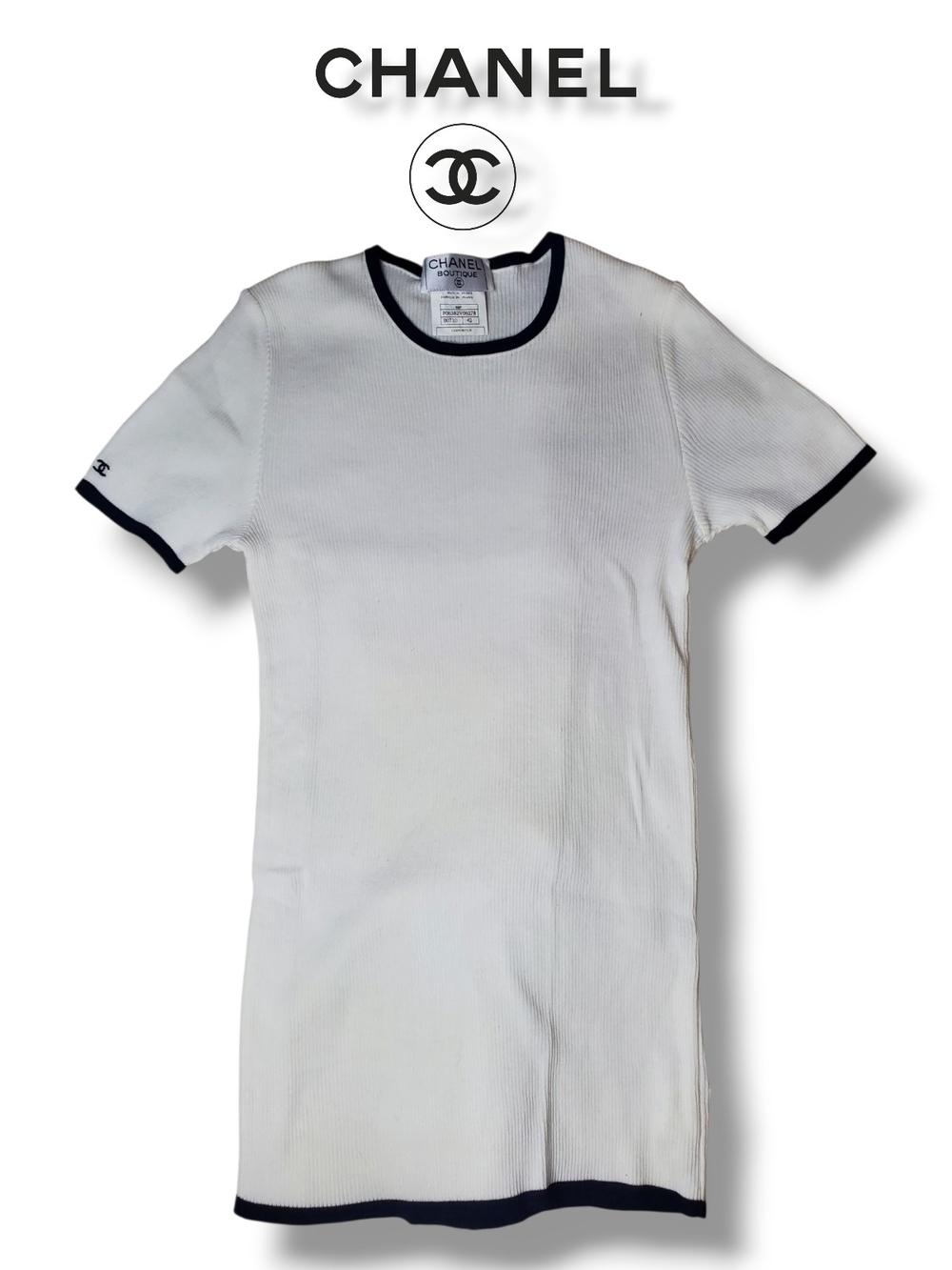 Vintage 1996 Karl Lagerfeld for CHANEL Boutique Ribbed Knit Ringer Top – FR 42